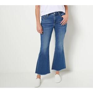 NYDJ Jeans Blue Medium Wash Ava Daring Ankle Flare Raw Hem Tummy Control 24W